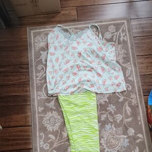 Nwot Bottoms. Watermelon Print Tank Top. Used and Neon Green Zebra Leggings Nwot